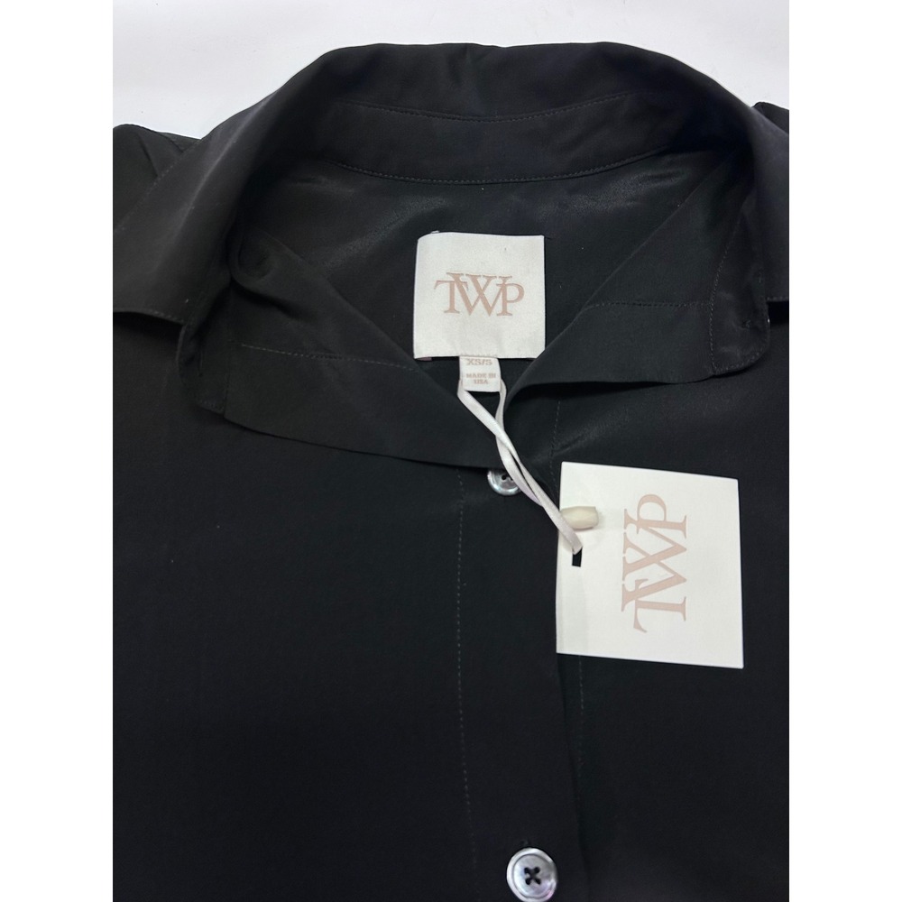 TWP Midnight Satin Sheets Blouse Black 100% Silk Oversized Button Down XS/S - Picture 15 of 15